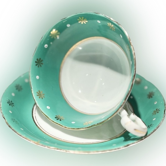 🎈2/$30 - Royal Grafton TEACUP. White, teal and gold stars. Made in England. - Picture 2 of 6